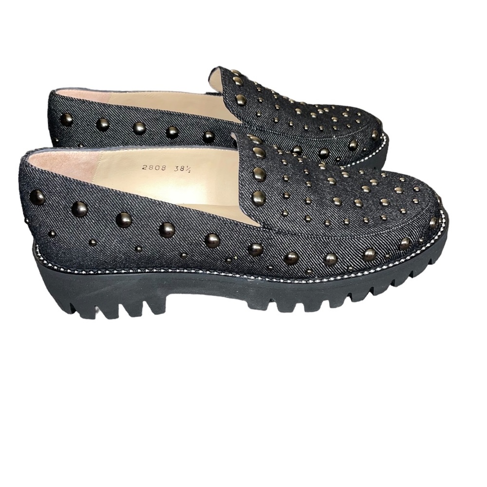 Jon Josef Black Pewter Denim Loafers Size 8 1/2